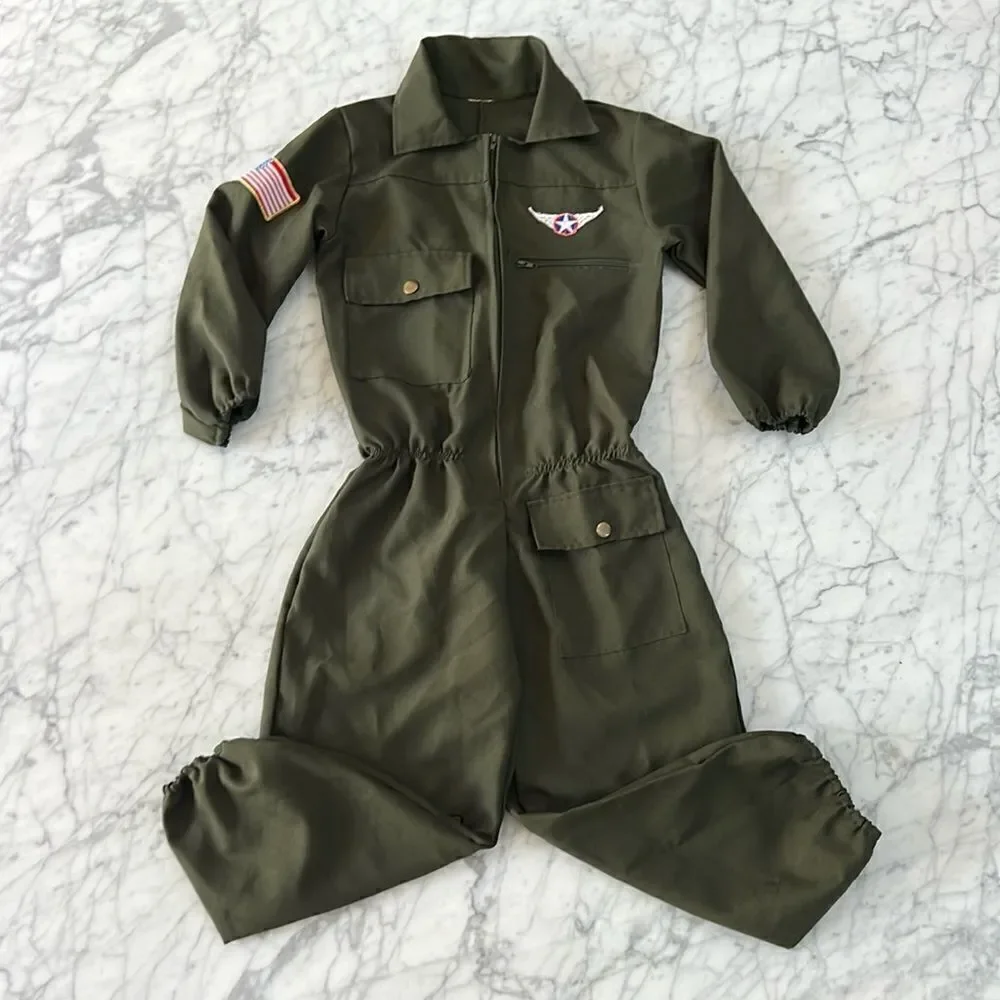 Air Force Top Gun Aviation Flight Suit Olive Drab Patches Sz 7/8